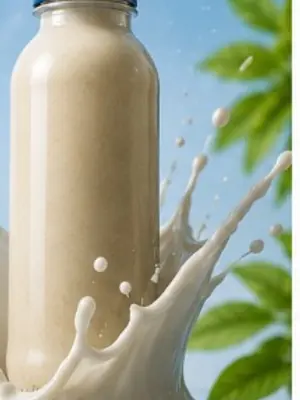 Dairy-free protein shake bottle with a creamy splash