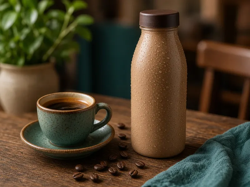Protein coffee shake bottle with espresso cup for caffeine and plant protein